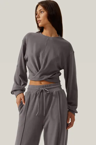 Vista 5 de QINSEN Conjunto deportivo de 2 piezas para mujer, sudadera corta con nudo frontal, pantalón de pierna ancha, conjunto de ropa de descanso