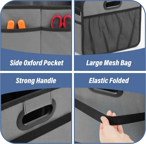 Vista 5 de Simple Deluxe Organizador de maletero de automóvil, 2 compartimentos, almacenamiento plegable para maletero, diseño antideslizante, hecho