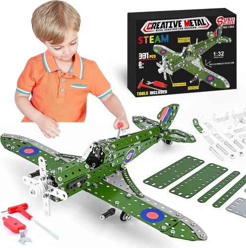 Ferthor Fun STEM - Juguetes de construcción modelo de avión para niños de 8 a 12 años, modelo de avión a escala 1:32, kit de construcción de metal