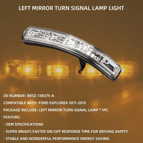 Vista 2 de Dasbecan Luz de espejo izquierdo, lámpara de señal de giro compatible con Ford Explorer 2011-2019, luces indicadoras LED del lado del conductor