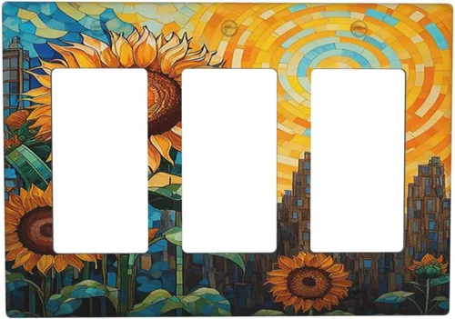 Vista 92 de Cubiertas de enchufe de pintura floral de grafiti de girasol abstracto, 1 palanca, 1 combinación basculante, placas de interruptor eléctrico, placa
