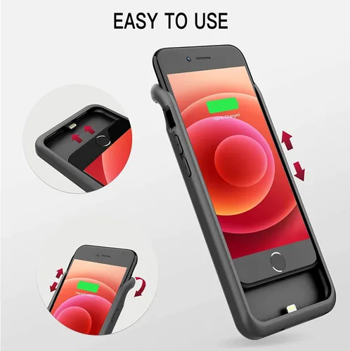 Vista 6 de BOPPS Funda de batería para iPhone 8/7/6s/6/SE (2022/2020), funda de carga ultra delgada y potente de 6000 mAh, protección de 360°, recargable