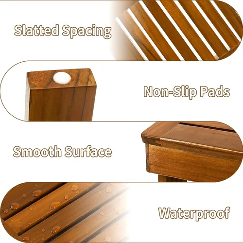 Vista 8 de Utoplike Taburete de ducha de madera de teca para afeitarse las piernas, reposapiés de ducha resistente para afeitado de ducha, escalón de pie