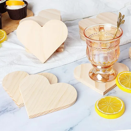 Vista 3 de GOH DODD - Juego de 24 posavasos de madera sin terminar, de 4.5 pulgadas, juego a granel con almohadillas para pies para manualidades, grabado