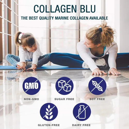 Vista 2 de Collagen BLU Colágeno marino prémium con vitamina C derivada de superalimentos para una mejor absorción, tipo 1 y 3, sin OMG, apto para paleo