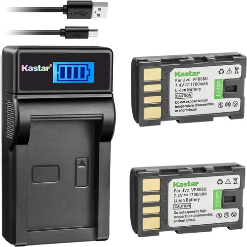 Kastar Batería (X2) y cargador LCD delgado para videocámaras JVC BN-VF808 BN-VF808U BN-VF815 BN-VF823, Everio GZ-MG130 GZ-MG330 GZ-HD7 GZ-HM30