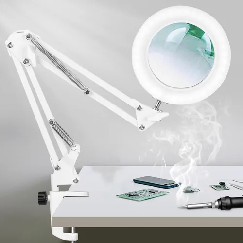 Vista 10 de KIRKAS Lupa de 10 aumentos con luz y soporte, lámpara de lupa de escritorio más brillante con 72 LEDs, 10 niveles de brillo ajustable con 3 modos