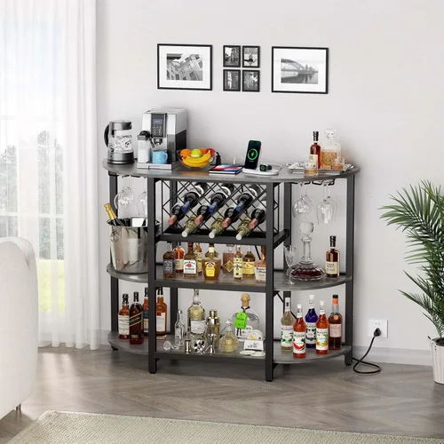 Vista 26 de Zarler Carrito de bar con toma de corriente fácil de montar, gabinete de bar LED para el hogar, para licor, 47.3 pulgadas de largo x 15.8 pulgadas