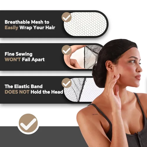 Vista 2 de Smilco Paquete de 50 redes desechables para el cabello de 24 pulgadas, malla de nailon negro para servicio de alimentos y cocina, diseño de panal