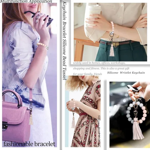 Vista 7 de BIHRTC - Pulserallavero para enganchar las llaves del auto, brazalete con cuentas de silicona para mujer