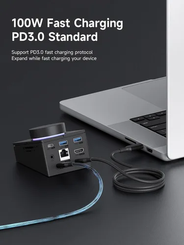 Vista 5 de Concentrador USB C de Hagibi con botones de acceso directo, estación de acoplamiento RGB tipo C con HDMI 4K@60Hz, PD de 100W, USB-C de 5Gbps, 2