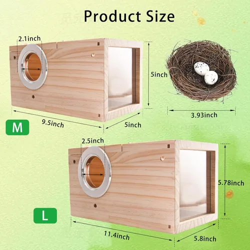 Vista 2 de ALI2 Caja anidable de pájaros, periquitos, cría de aves, cajas nido de madera acrílica transparente para pájaros con nido pequeño para loros