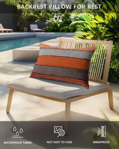 Vista 4 de Paquete de 2 fundas de almohada lumbares de madera rústica de granero color naranja degradado, juego de fundas de almohada impermeables