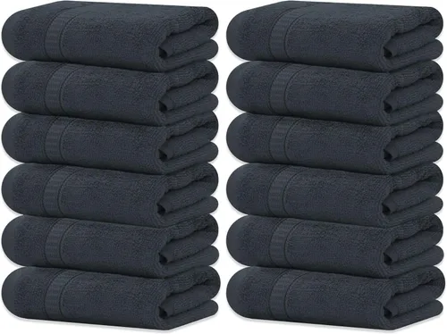 Vista 19 de GOLD TEXTILES Toalla 100% algodón, paquete de 12, 13 x 13 pulgadas, color negro, ultra suave, altamente absorbente, de larga duración y de secado