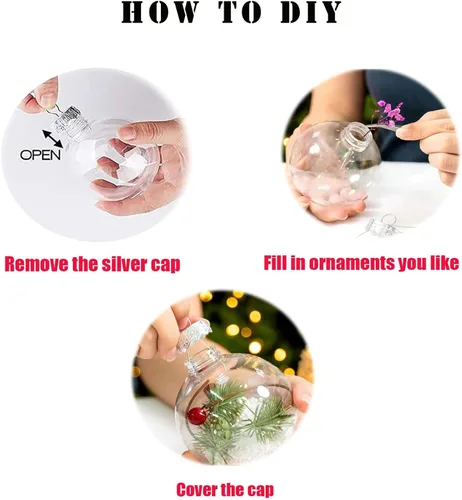 Vista 2 de 12 piezas Bolas Colgantes de Plástico Transparente Rellenables para Manualidades DIY, Adorno de Bola Redonda Transparente para Árbol de Navidad