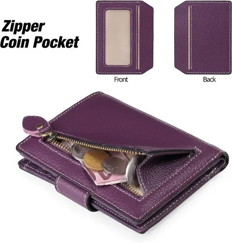 Vista 5 de FALAN MULE - Cartera de cuero auténtico para mujer, pequeña plegable , compacta, con interferencia de radiofrecuencia (RFID)