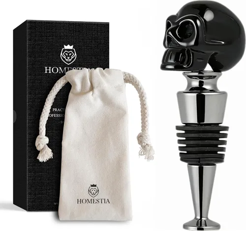 Vista 13 de Tapón de vino con calavera de Homestia, tapón de botella protector de vino, corchos de vino reutilizables para bebidas, protector de vino Negro