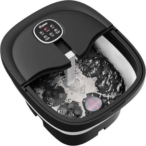 HOSPAN Masajeador Eléctrico Plegable para Pies, Hidromasaje con Calor, Burbujas, Control Remoto y 24 Bolas de Masaje Shiatsu Motorizadas. Spa para