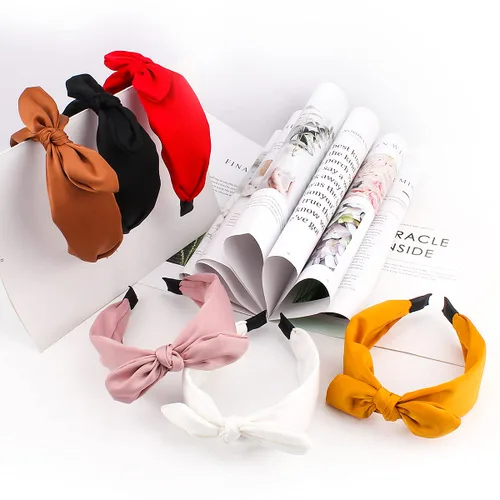 Vista 6 de TOBATOBA Diademas con lazo anudado, diademas de orejas de conejo para mujer, accesorios anchos y sólidos para el cabello Color 1