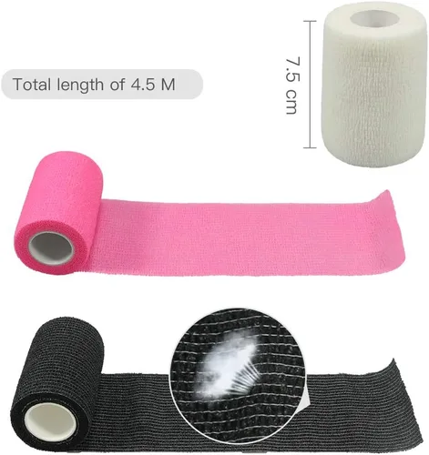 Vista 4 de Vendajes autoadherentes para deportes, esguince, hinchazón y dolor en muñeca y tobillo, 6 unidades, 3 pulgadas x 14.7 pies (negro)