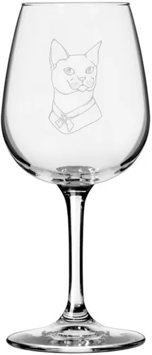 Vista 169 de Copa de vino de 12.75 onzas con temática de gato abisinio grabada para todo uso Abisinio (Cara)