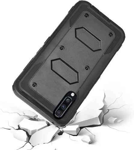 Vista 5 de Asuwish Funda de teléfono para Samsung Galaxy A70, híbrida, resistente, a prueba de golpes, a prueba de caídas, cuerpo completo, resistente, Negro