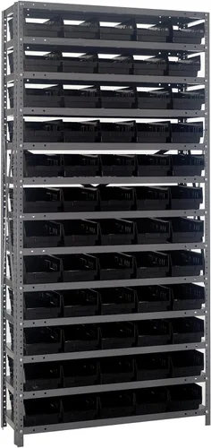 Vista 77 de Quantum QSBU-245BK Heavy Duty Shelving Unit with (7) Shelves and (24) QUS245 Black Bins for Garage Warehouse Storage Distribution 400 lb Load