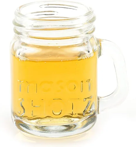 Vista 3 de Premium Vials - Mini Mason Jar Shot Vasos con asas (juego de 8) - Tapas a prueba de fugas - Ideal para chupitos, bebidas, recuerdos, velas
