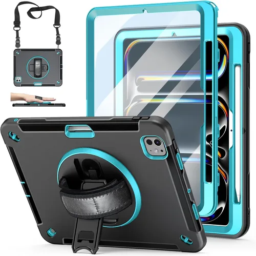 Vista 19 de Funda para iPad Pro 11 M5 2025/M4 2024: Funda protectora para iPad Pro de 11 pulgadas 5ª generación con protector de pantalla, soporte, asa y correa
