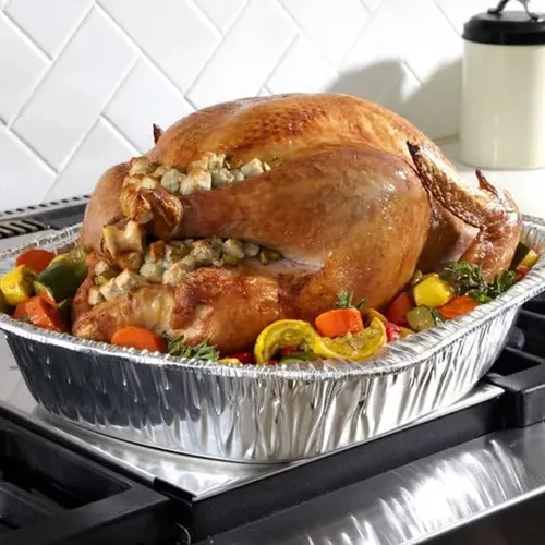 Vista 71 de Sartenes de aluminio extra grandes desechables y duraderos para pavos, forma ovalada para pollo, carne, pechuga, asado, horneado, reciclable junto