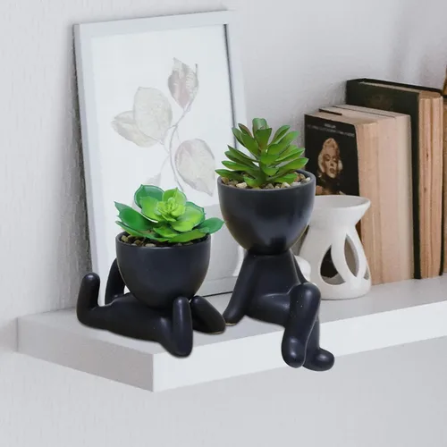 Vista 5 de Zerzsy 3 plantas suculentas artificiales con macetas creativas en forma de humano, mini plantas suculentas en maceta, decoración de escritorio