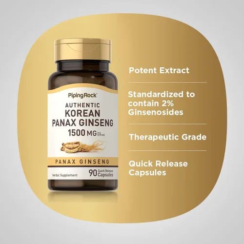 Vista 4 de Piping Rock Cápsulas de ginseng coreano 1500 mg 90 unidades Extracto de raíz de ginseng Panax Suplemento de hierbas Sin OMG, sin gluten