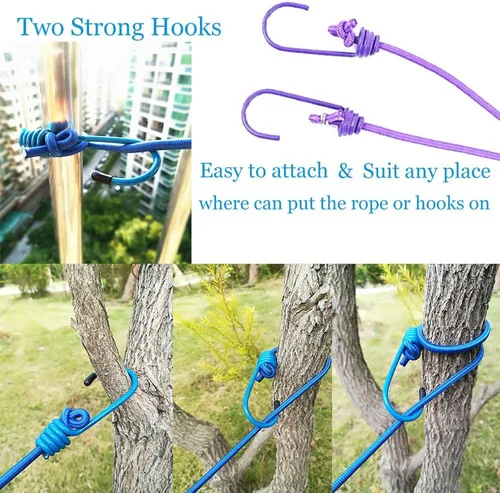 Vista 8 de Tendedero elástico ajustable con clips y bolas de posicionamiento, portátil, retráctil, resistente al viento, cuerda para colgar la ropa sucia Azul
