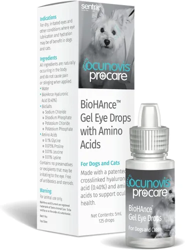 Sentrx - Ocunovis ProCare - Gotas de gel para ojos para perros y gatos, gotas hidratantes para ojos de gatos y perros con ácido hialurónico, lisina