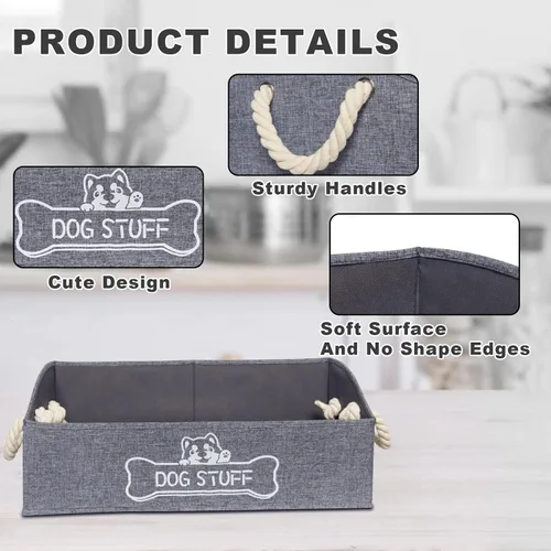 Vista 3 de Vumdua Caja grande de juguetes para perros, contenedor trapezoidal para juguetes para perros con asas, cesta de almacenamiento plegable