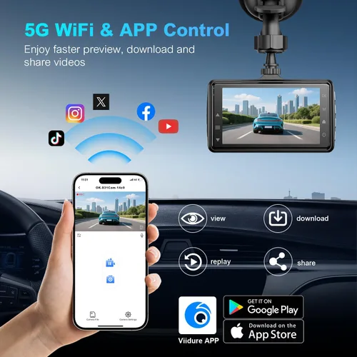 Vista 2 de BOOGIIO Cámara de tablero frontal y trasera con tarjeta SD de 64 GB, cámara de tablero 4K para automóviles con aplicación, cámara WiFi 5G, sensor G
