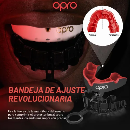 Vista 4 de OPRO - Protector bucal moldeable de nivel plateado, ajuste esencial, negro Negro/Rojo