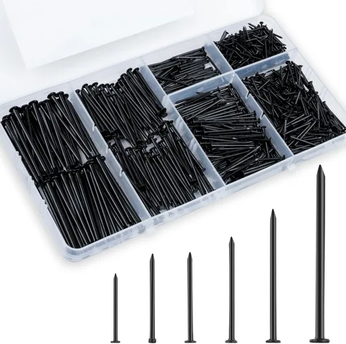 KURUI Clavos negros para colgar decoración de pared, tapices, cuadros, kit de 700 piezas de clavos para colgar para dormitorio, baño, oficina, 6
