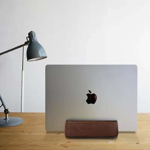 Vista 3 de Soporte de madera para portátil con 2 ranuras, marrón