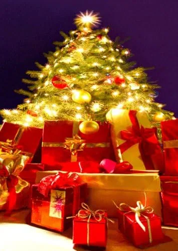 Árbol de Navidad – Postal lenticular 3D Árbol de Navidad cargado con regalos – Tarjeta de felicitación 3D