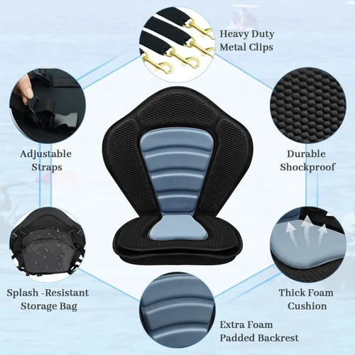 Vista 7 de Asiento de kayak acolchado de lujo para barco de pesca, asiento de canoa sentado en la parte superior, cómodo soporte de respaldo universal