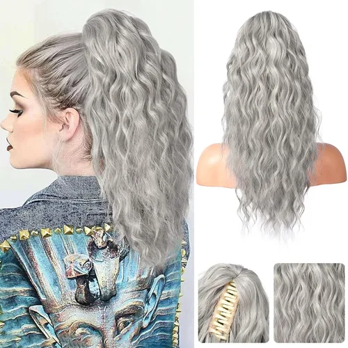 Vista 11 de REECHO Extensión de cola de caballo de 14" con clip de garra corta, extensiones de cola de caballo falsas, cola de caballo ondulada suave y rizada
