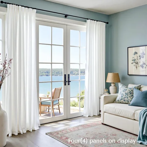 Vista 7 de JINCHAN Cortinas blancas para sala de estar, cortinas texturizadas de lino de 96 pulgadas de largo, cortinas de estilo casual con pestaña trasera