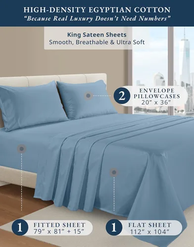 Vista 437 de LANE LINEN - Sábanas individual 100% algodón egipcio suave, cómodo y grueso de calidad de hotel, costuras reforzadas totalmente elásticas, sin