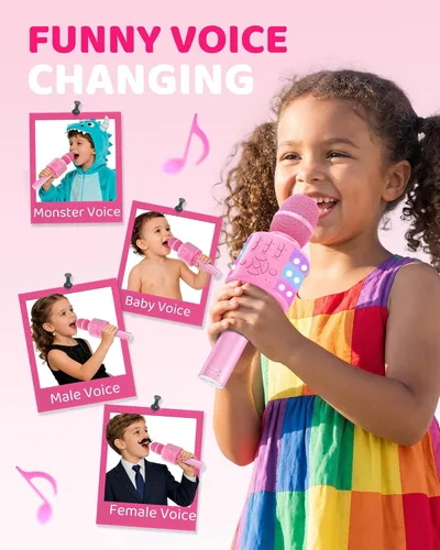 Vista 5 de Amazmic Juguetes para niñas, micrófono de karaoke para niños, micrófono para niños pequeños con luces, regalo de cumpleaños para niñas, juguete
