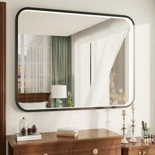 Vista 11 de Espejo de baño LED con marco negro de 16 x 24 pulgadas con luces, ajustable de 3000 K/4500 K/6000 K, espejos de tocador de baño iluminados