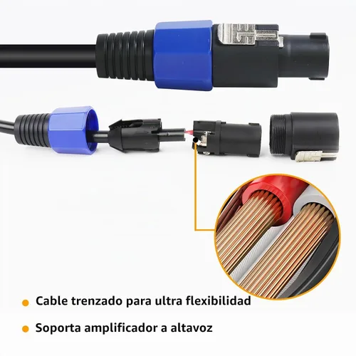 Vista 6 de HBU Paquete de 2 cables Speakon True de 4 conductores de 3 pies, cable Speakon de 4 polos a SpeakON - Amplificador de escenario PA DJ de 12 AWG a