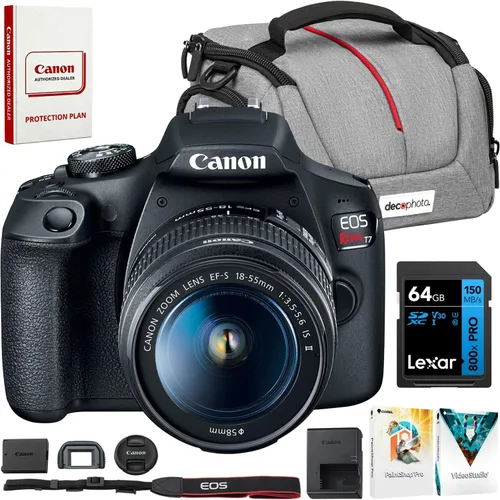 Vista 8 de Canon EOS Rebel T7 Cámara DSLR con lente EF-S 18-55mm f/3.5-5.6 is II, kit de limpieza con trípode de batería doble, kit de accesorios de lujo Deco