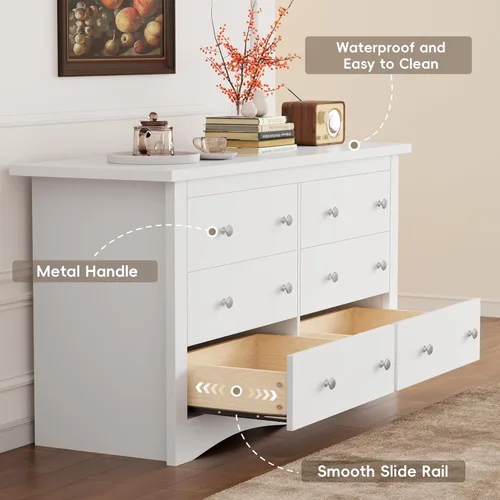 Vista 41 de Furmax Cómoda para dormitorio, 5 cajones de madera, cómoda, para TV de hasta 65 pulgadas, mueble de almacenamiento para TV para pasillo y entrada