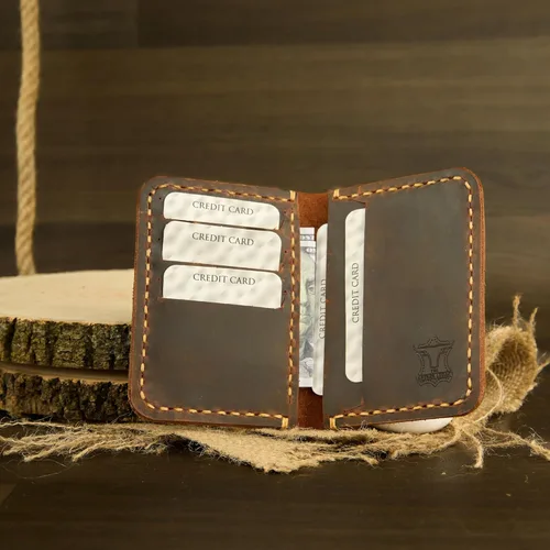 Vista 7 de Cartera de cuero hecha a mano, billetera de cuero minimalista, billetera plegable, billetera de bolsillo frontal, tarjetero de cuero hecho a mano